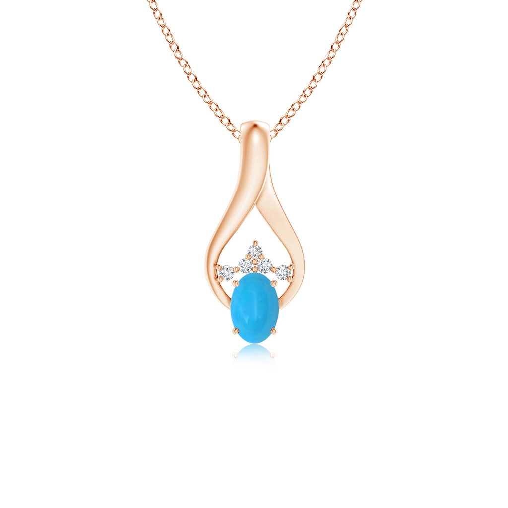 6x4mm AAAA Oval Turquoise Wishbone Pendant with Diamond Accents in Rose Gold
