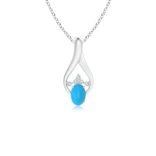6x4mm AAAA Oval Turquoise Wishbone Pendant with Diamond Accents in White Gold