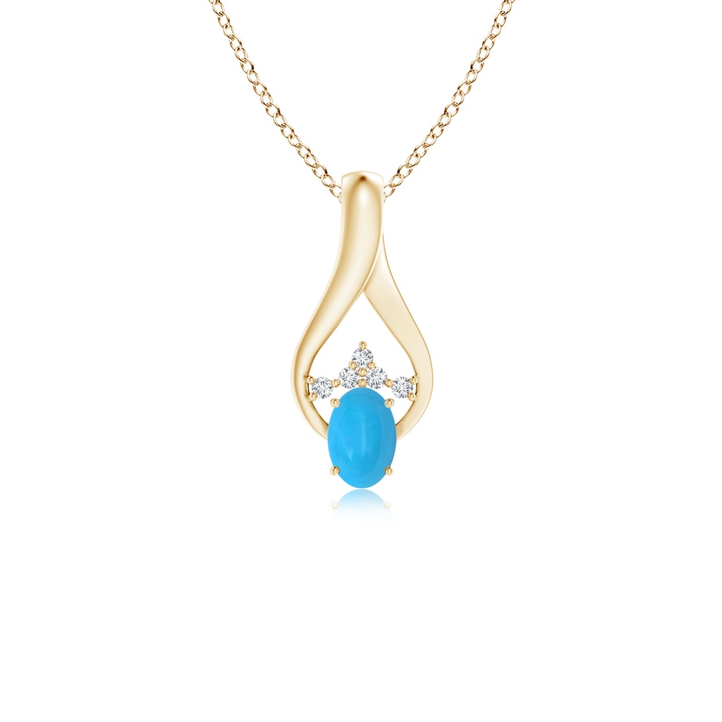 6x4mm AAAA Oval Turquoise Wishbone Pendant with Diamond Accents in Yellow Gold