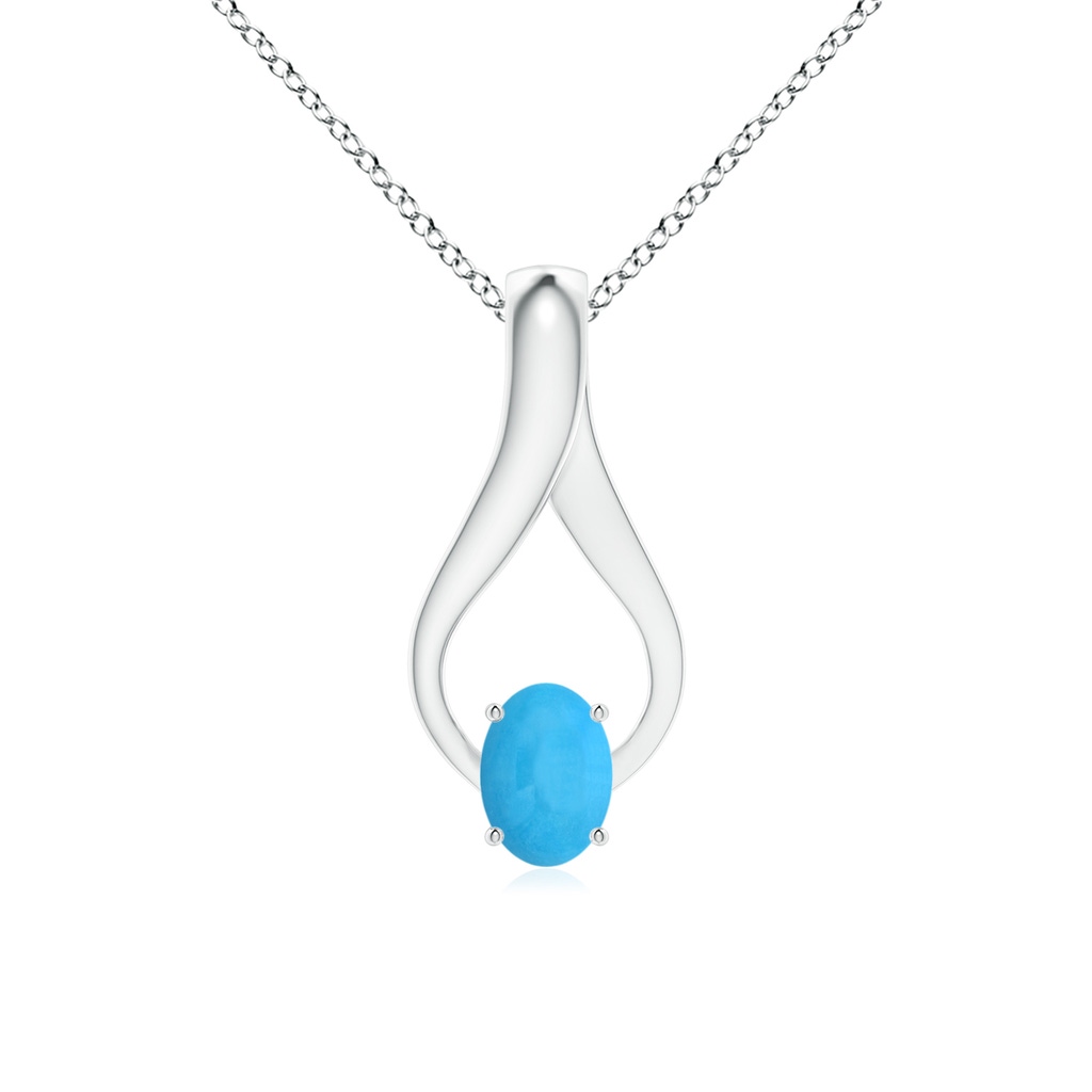 7x5mm AAA Oval Turquoise Wishbone Pendant with Diamond Accents in White Gold