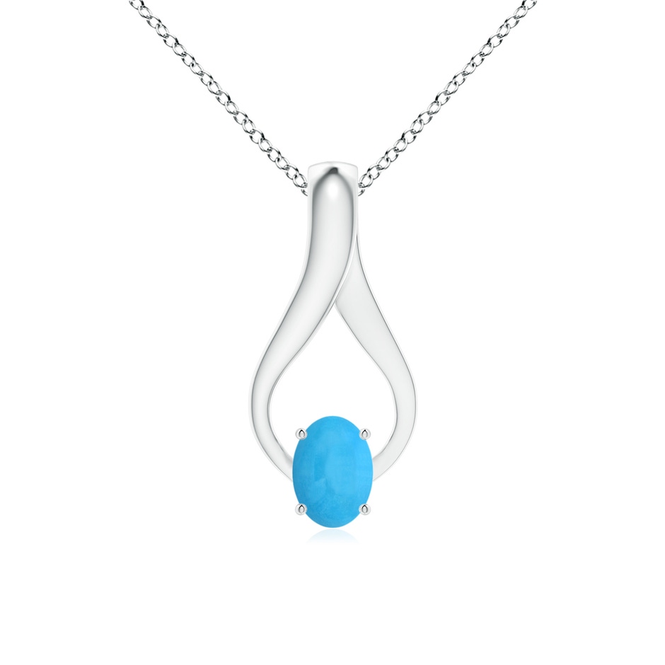 7x5mm AAA Oval Turquoise Wishbone Pendant with Diamond Accents in White Gold 