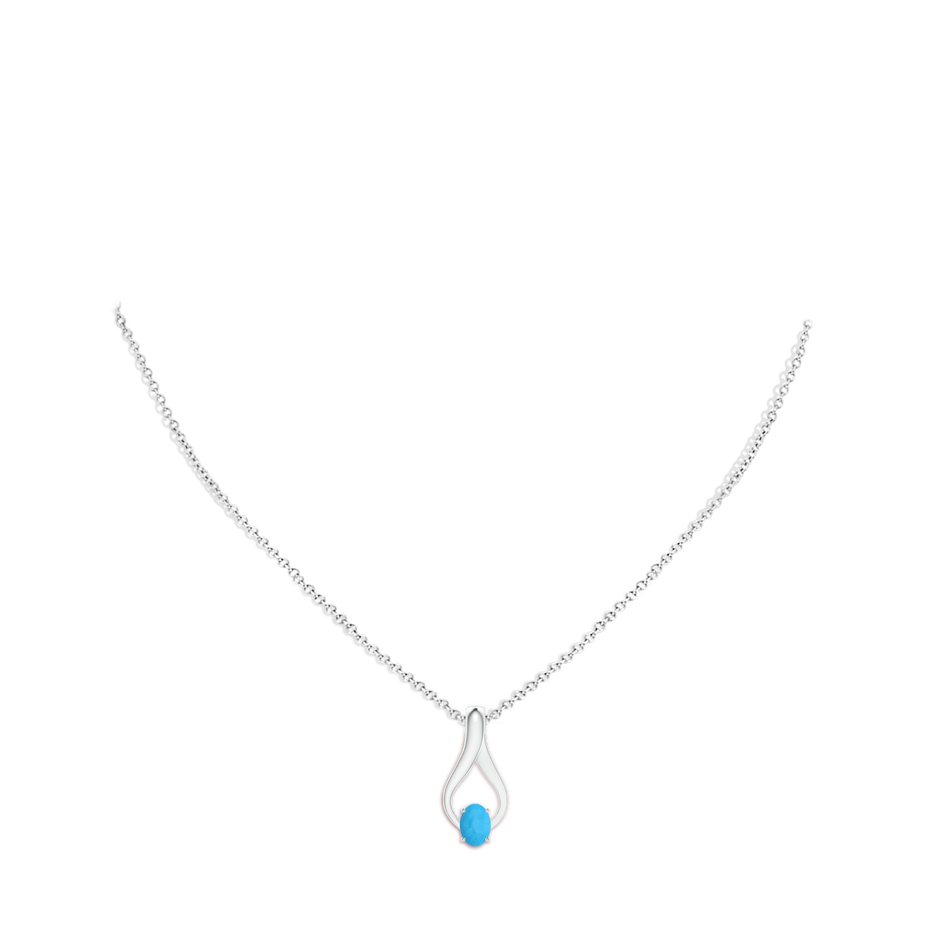 7x5mm AAA Oval Turquoise Wishbone Pendant with Diamond Accents in White Gold pen