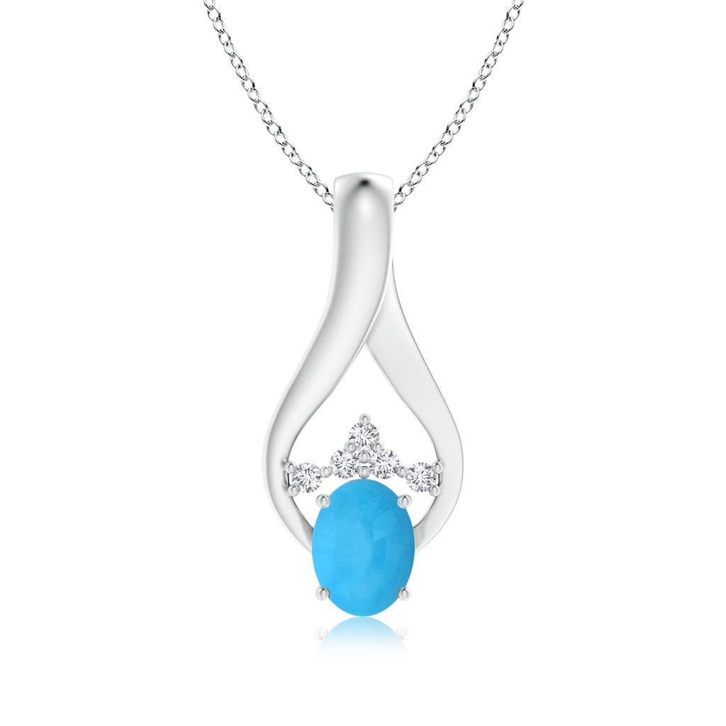 8x6mm AAA Oval Turquoise Wishbone Pendant with Diamond Accents in White Gold 