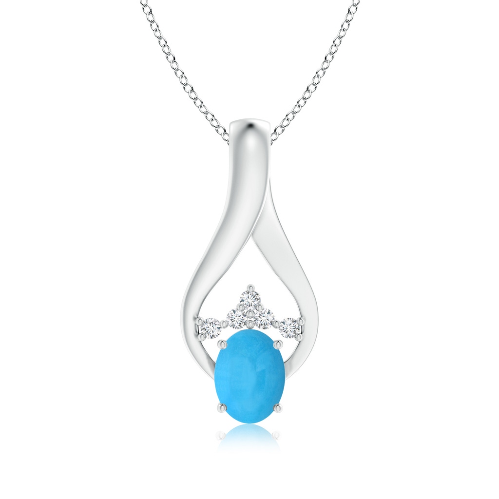 8x6mm AAA Oval Turquoise Wishbone Pendant with Diamond Accents in White Gold