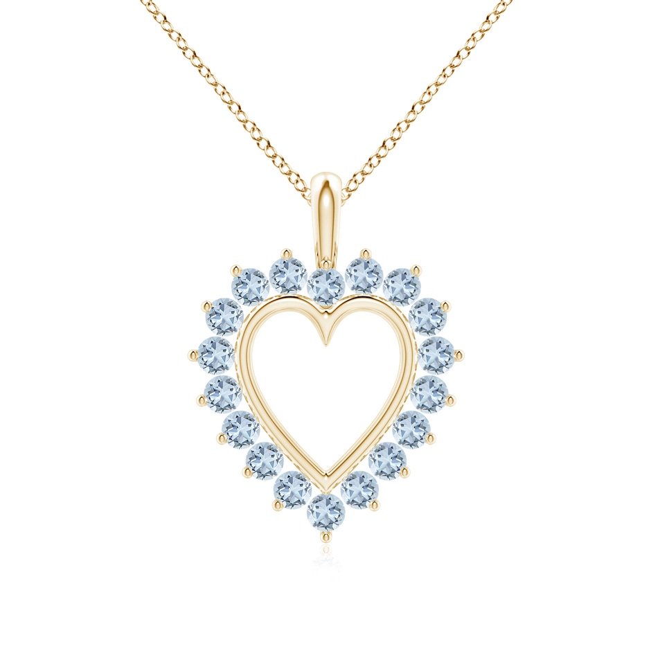 2mm A Aquamarine Open Heart V-Bale Pendant in Yellow Gold 