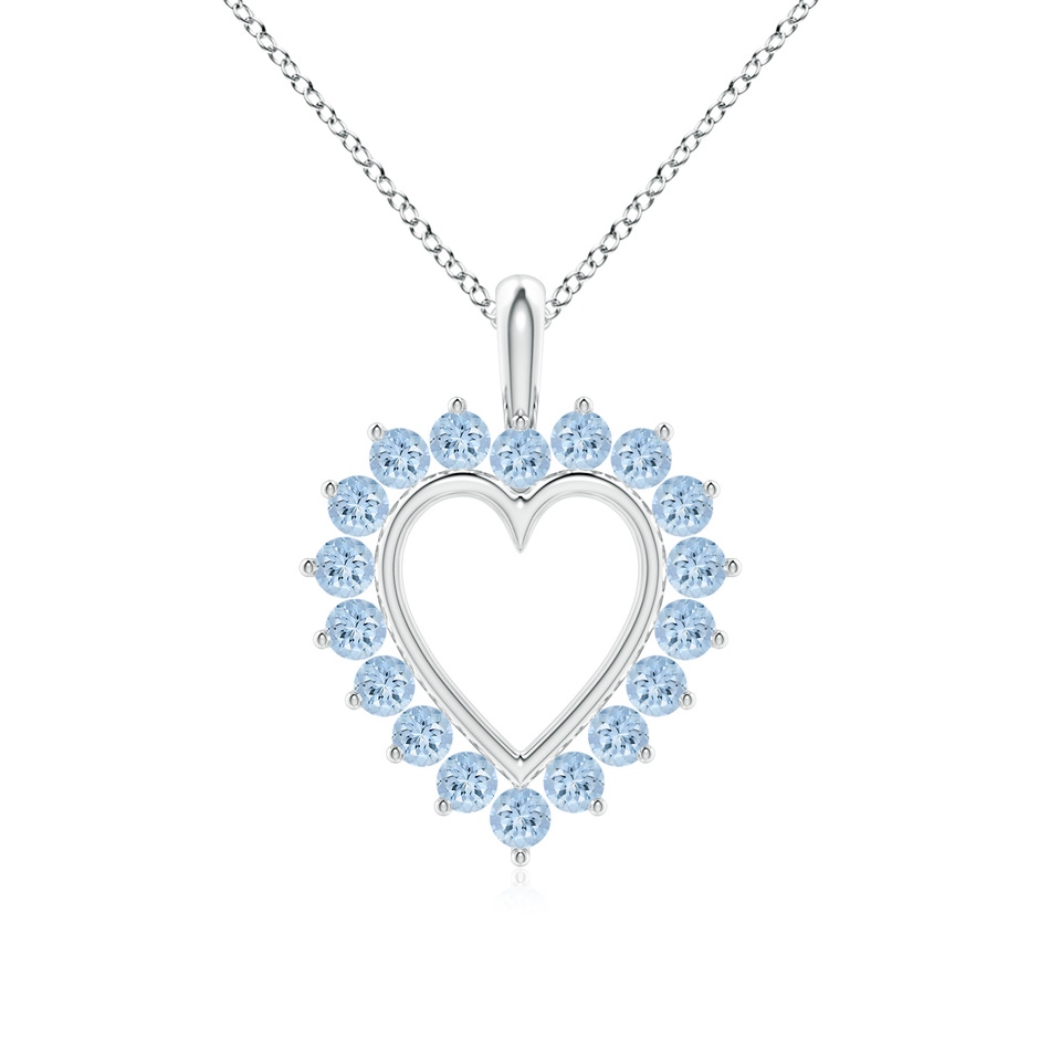 2mm AA Aquamarine Open Heart V-Bale Pendant in 18K White Gold 