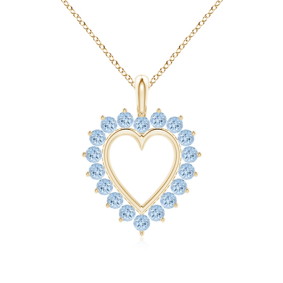 2mm AA Aquamarine Open Heart V-Bale Pendant in Yellow Gold 