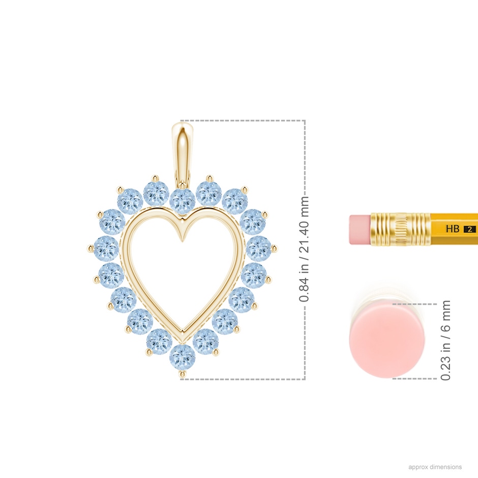 2mm AA Aquamarine Open Heart V-Bale Pendant in Yellow Gold ruler