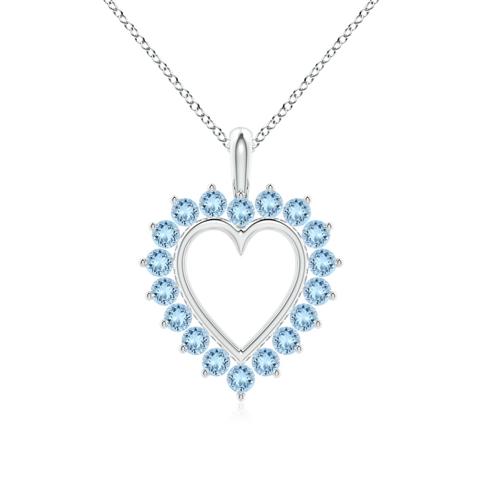 2mm AAA Aquamarine Open Heart V-Bale Pendant in 18K White Gold 