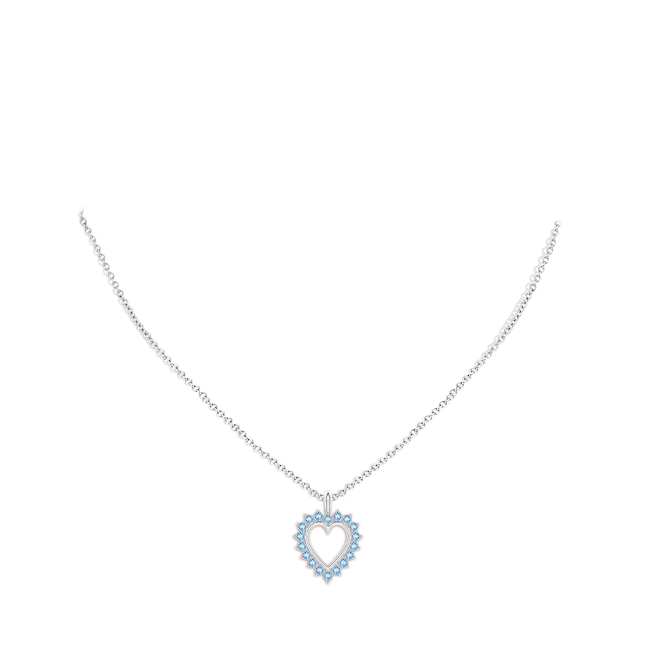 2mm AAA Aquamarine Open Heart V-Bale Pendant in 18K White Gold pen