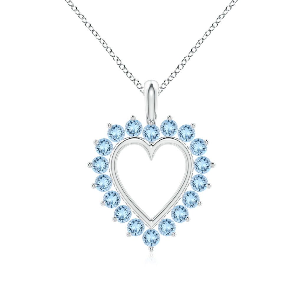 2mm AAA Aquamarine Open Heart V-Bale Pendant in White Gold