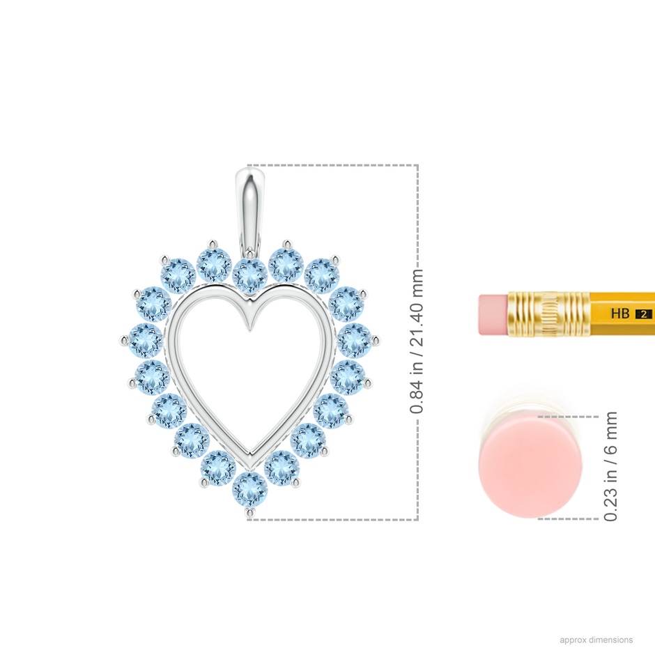 2mm AAA Aquamarine Open Heart V-Bale Pendant in White Gold ruler