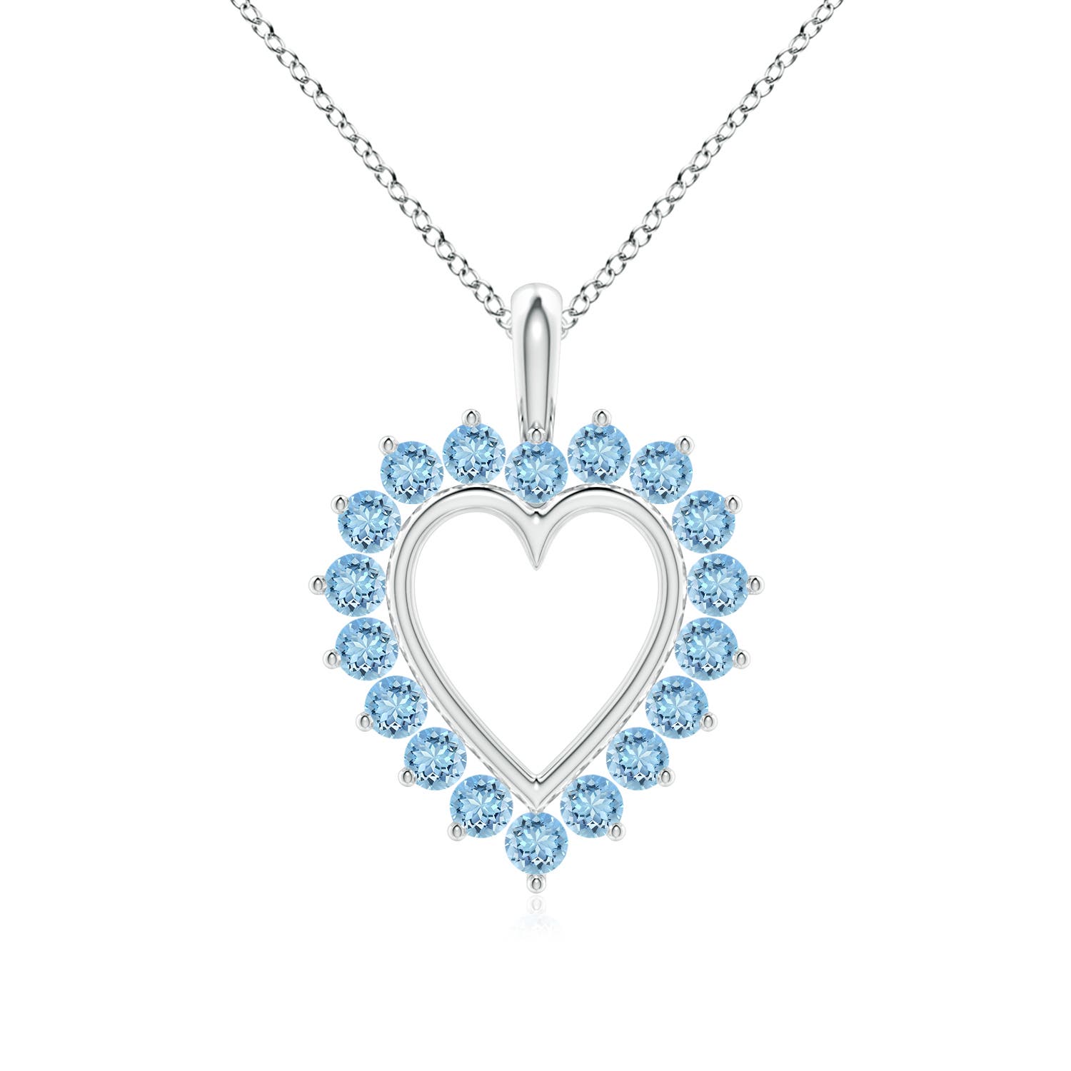 2mm AAAA Aquamarine Open Heart V-Bale Pendant in 18K White Gold