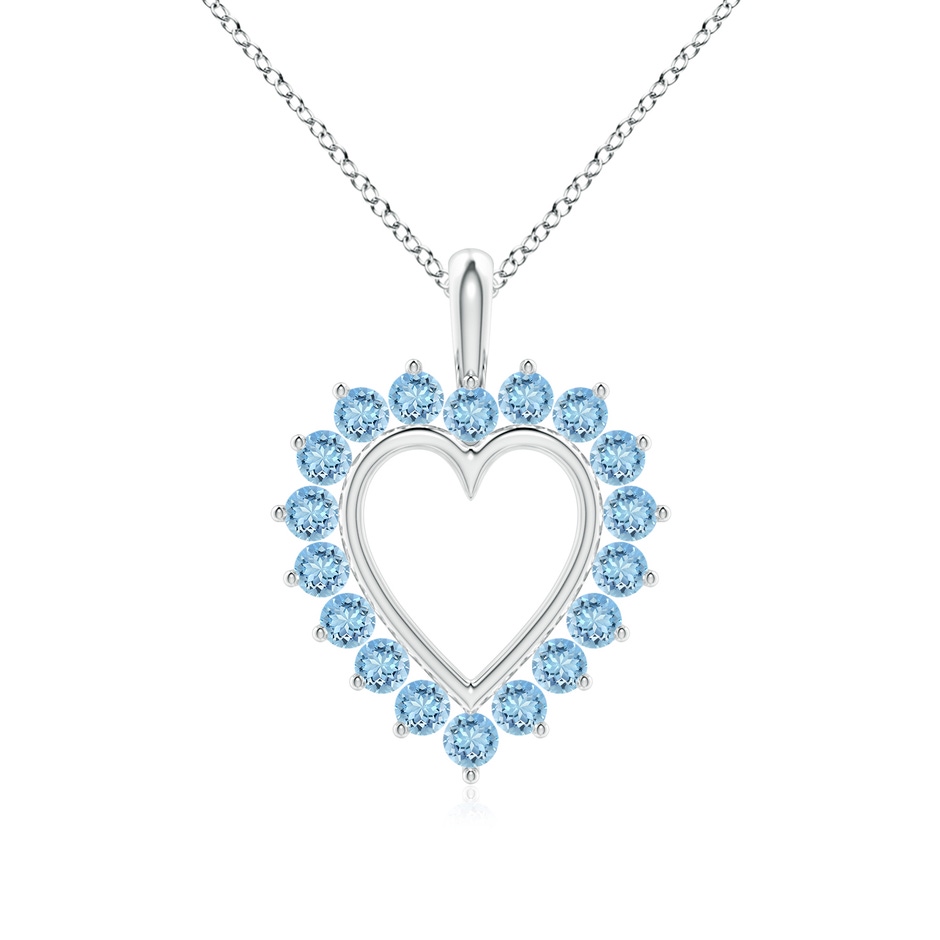 2mm AAAA Aquamarine Open Heart V-Bale Pendant in 18K White Gold 