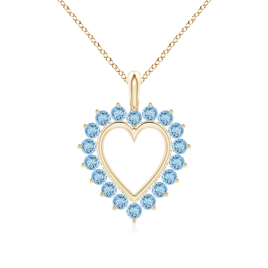 2mm AAAA Aquamarine Open Heart V-Bale Pendant in Yellow Gold 