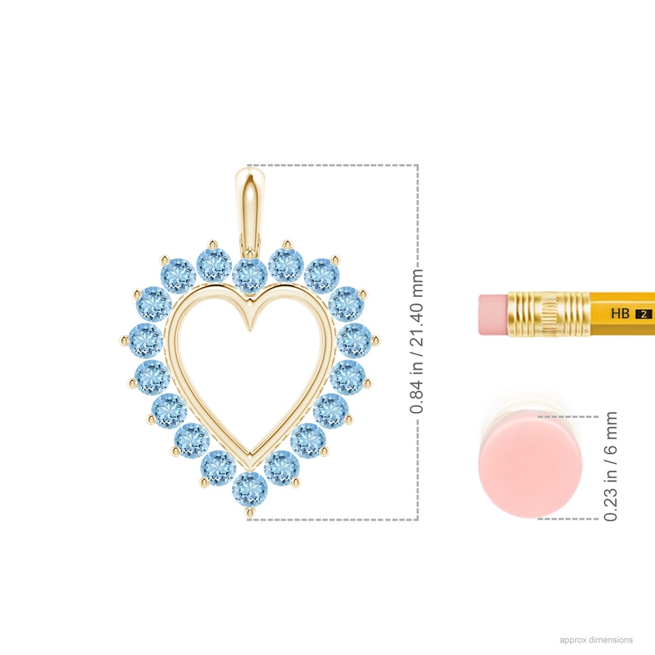 2mm AAAA Aquamarine Open Heart V-Bale Pendant in Yellow Gold ruler
