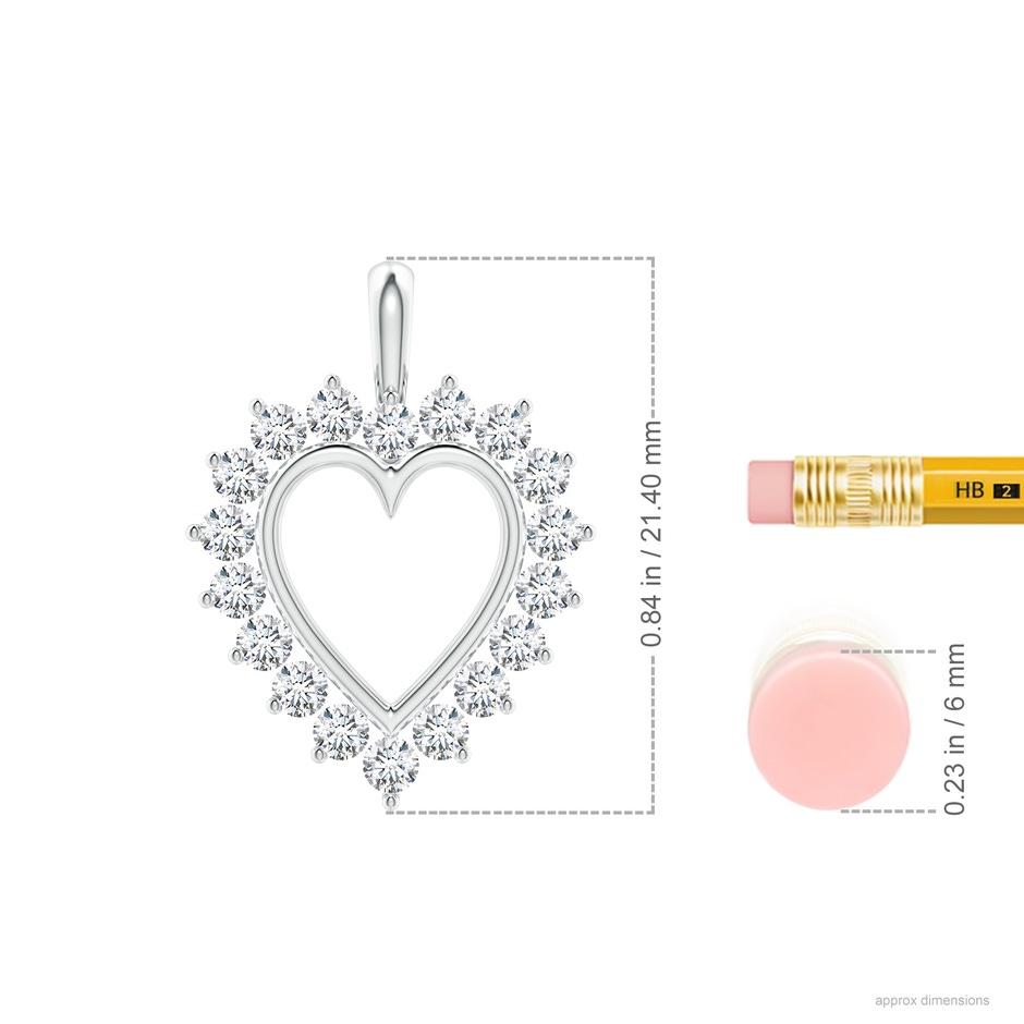 2mm GVS2 Diamond Open Heart V-Bale Pendant in P950 Platinum ruler