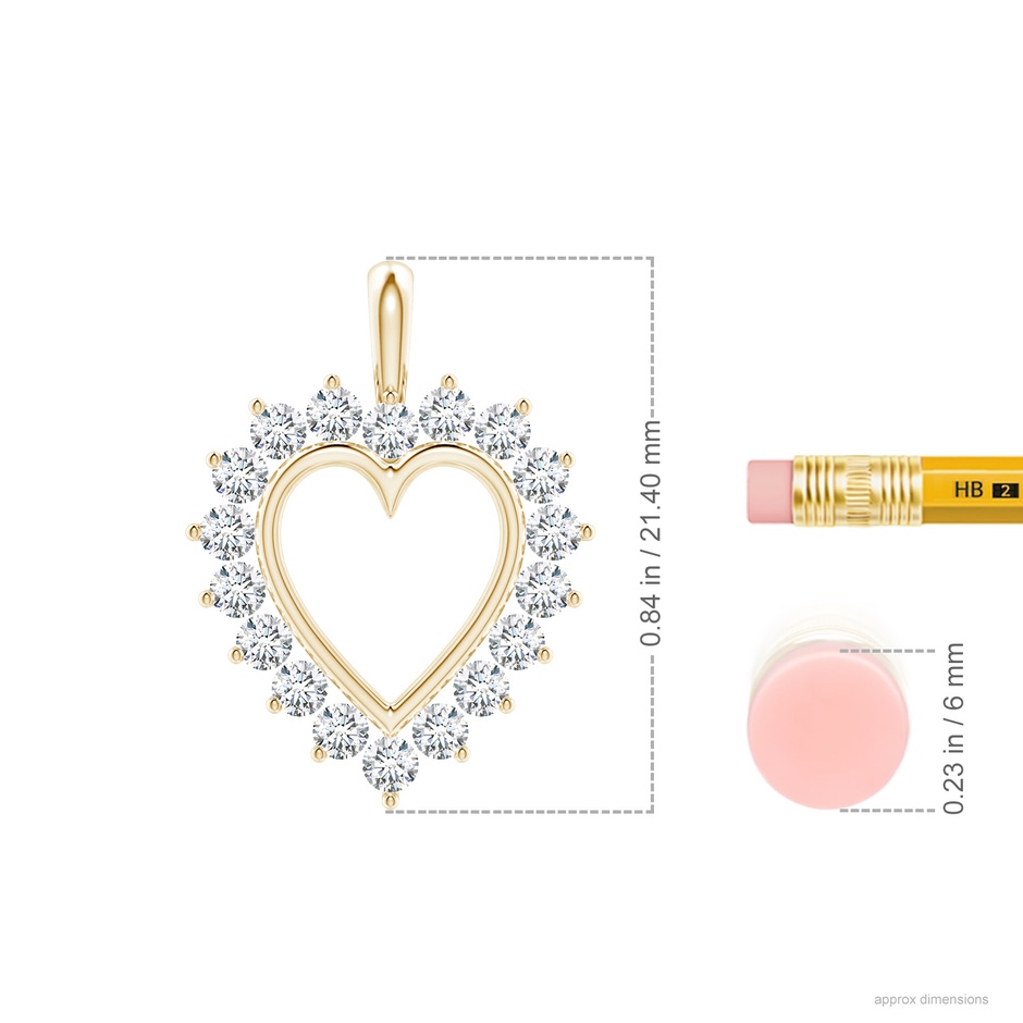 2mm GVS2 Diamond Open Heart V-Bale Pendant in Yellow Gold ruler
