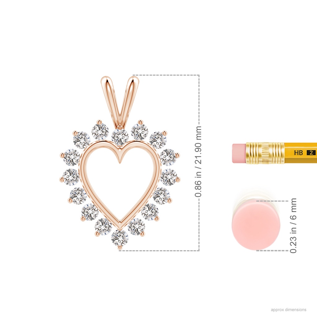 2mm IJI1I2 Diamond Open Heart V-Bale Pendant in Rose Gold Ruler