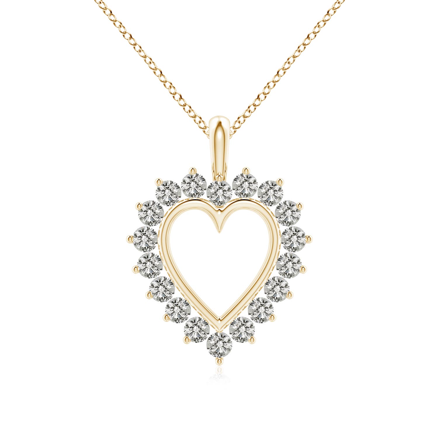 2mm KI3 Diamond Open Heart V-Bale Pendant in 18K Yellow Gold