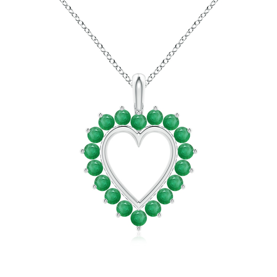 2mm A Emerald Open Heart V-Bale Pendant in White Gold 
