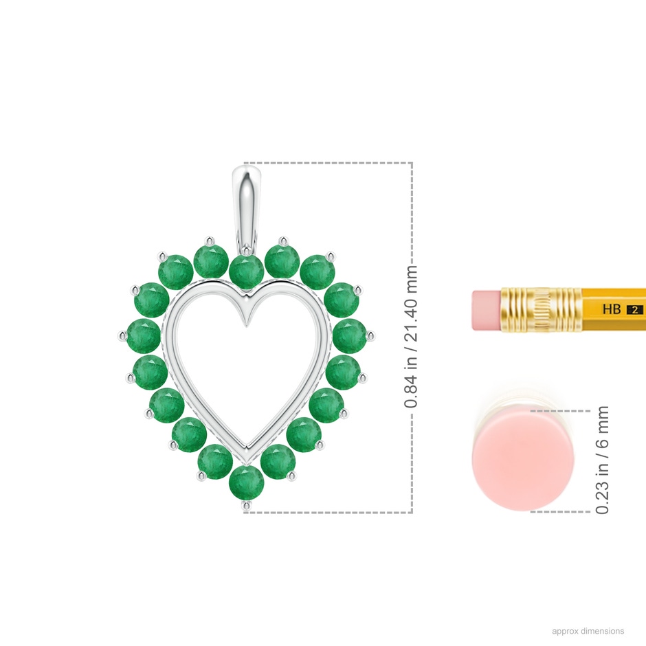 2mm A Emerald Open Heart V-Bale Pendant in White Gold ruler