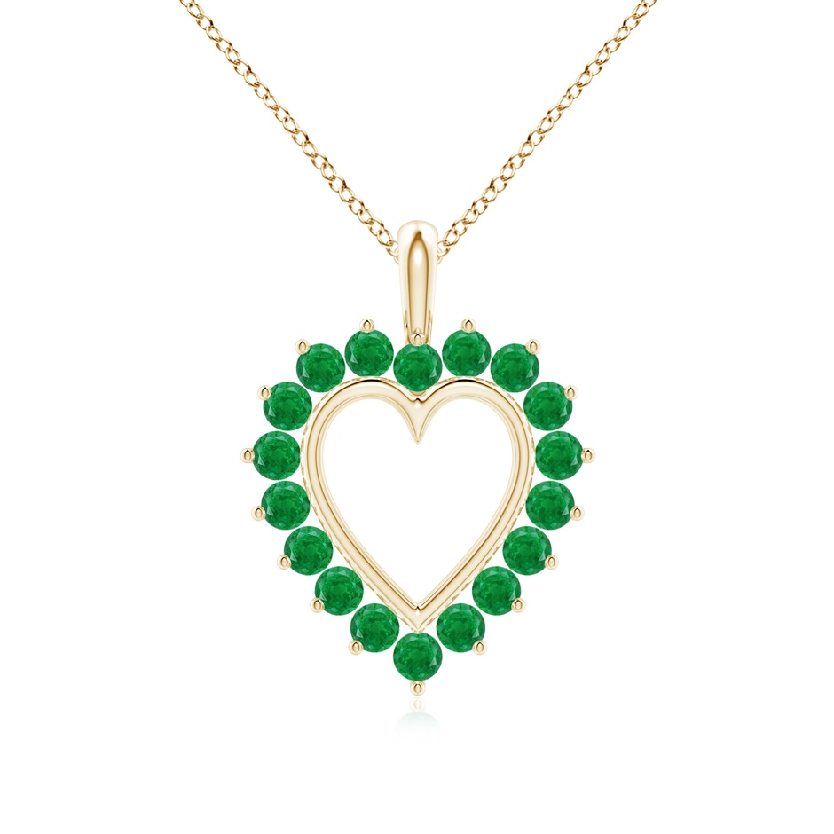 2mm AA Emerald Open Heart V-Bale Pendant in Yellow Gold 