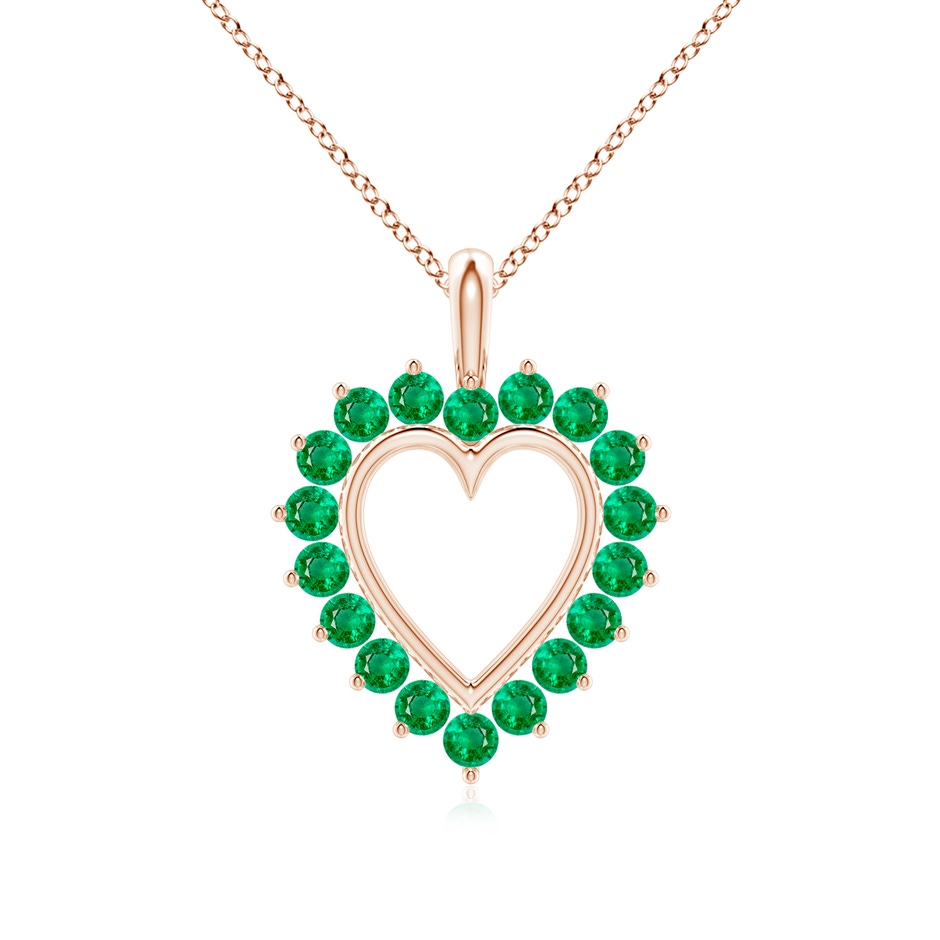 2mm AAA Emerald Open Heart V-Bale Pendant in 18K Rose Gold 