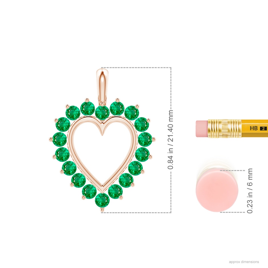 2mm AAA Emerald Open Heart V-Bale Pendant in 18K Rose Gold ruler