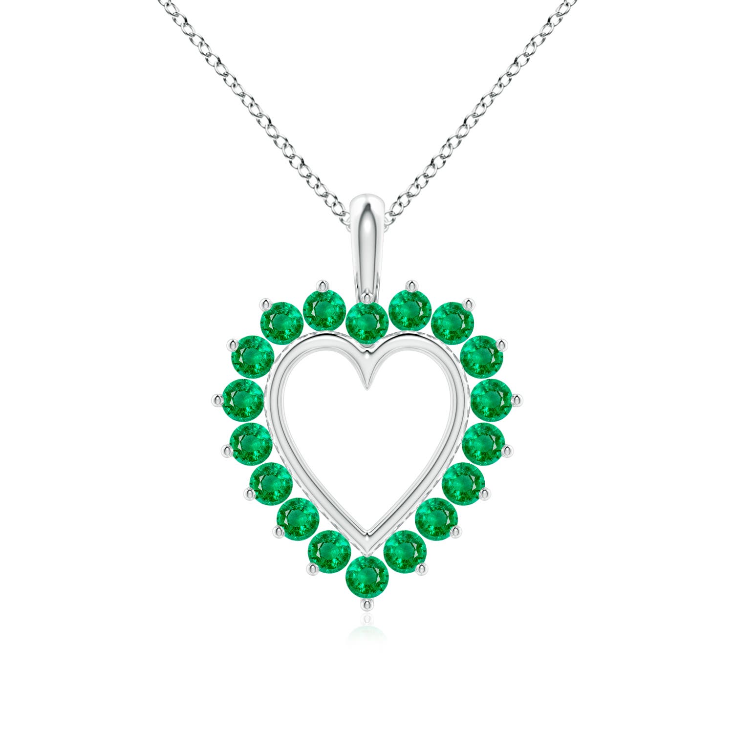 2mm AAA Emerald Open Heart V-Bale Pendant in 18K White Gold