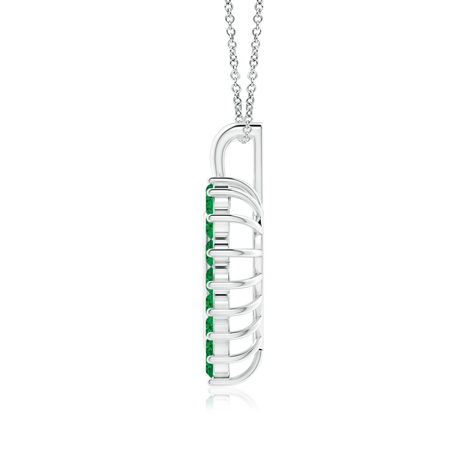 2mm AAA Emerald Open Heart V-Bale Pendant in 18K White Gold
