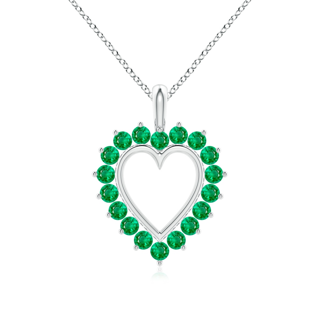 2mm AAA Emerald Open Heart V-Bale Pendant in White Gold