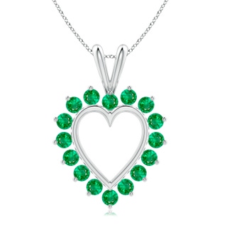 2mm AAA Emerald Open Heart V-Bale Pendant in White Gold