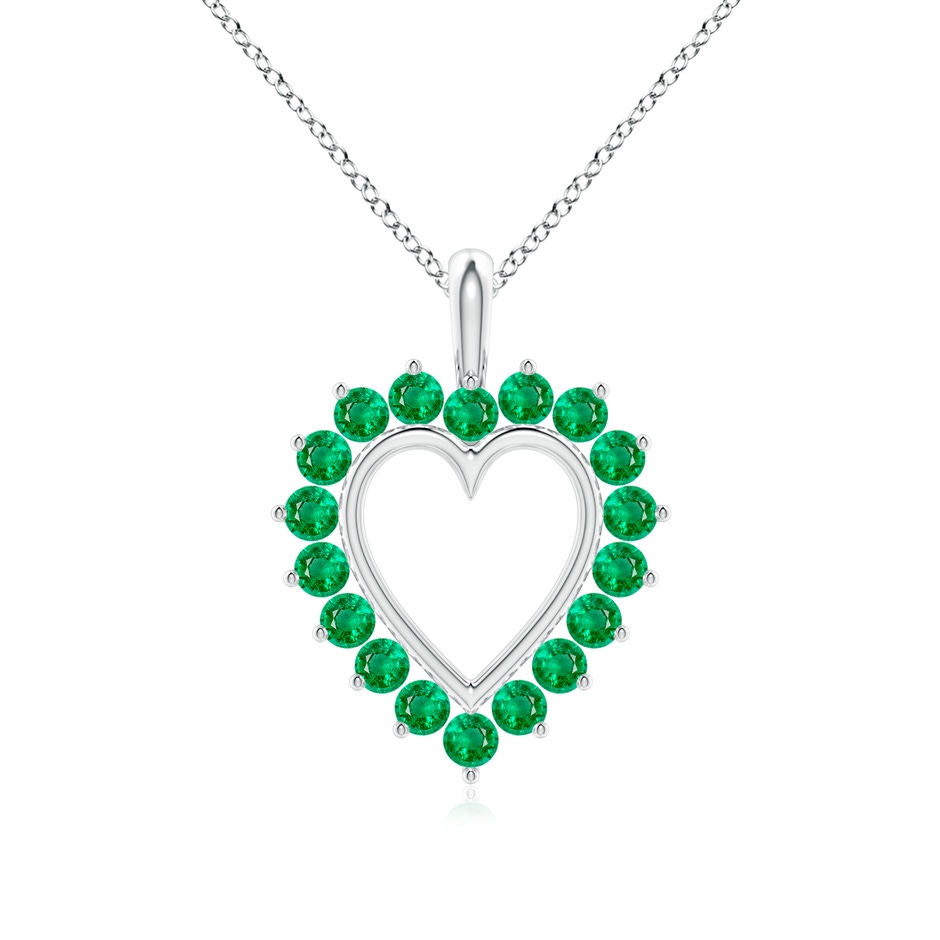 2mm AAA Emerald Open Heart V-Bale Pendant in White Gold 