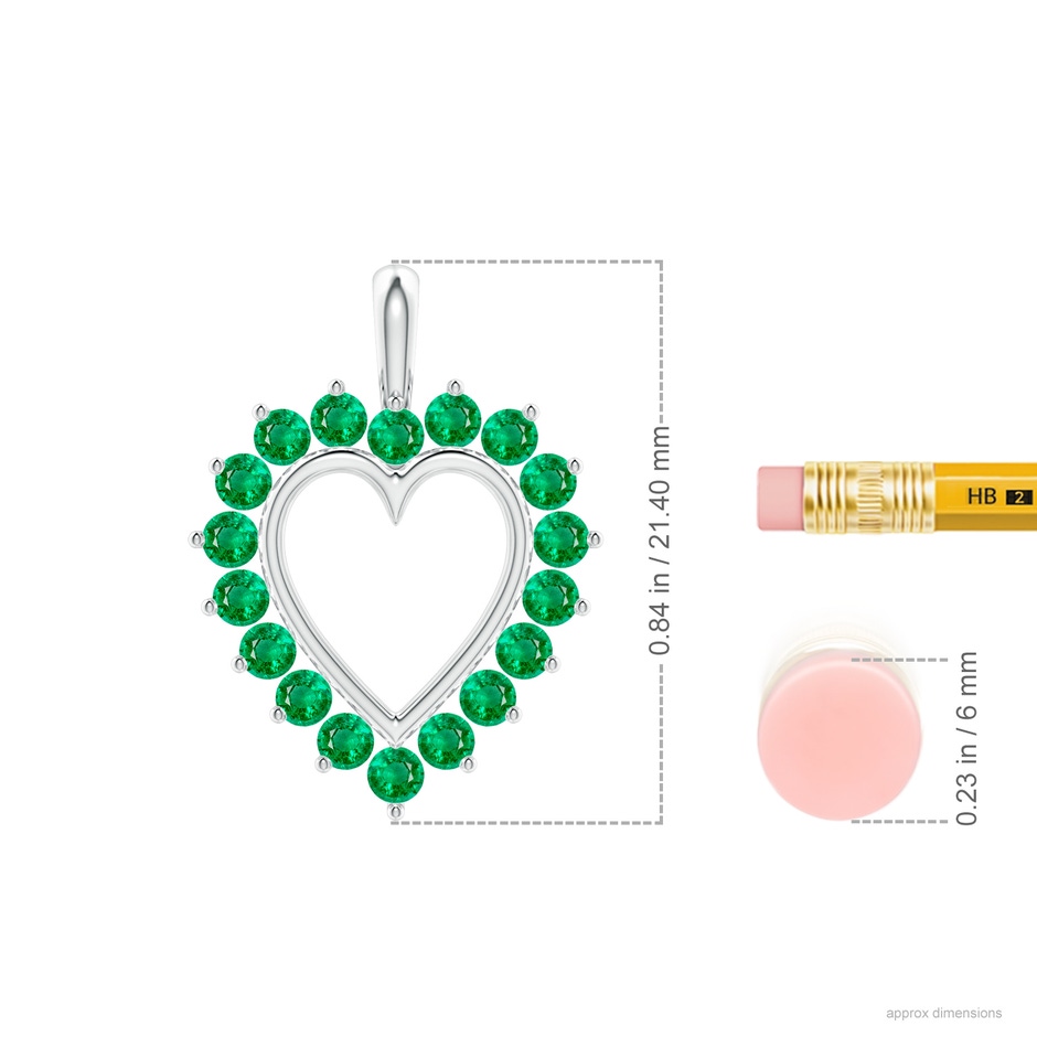 2mm AAA Emerald Open Heart V-Bale Pendant in White Gold ruler