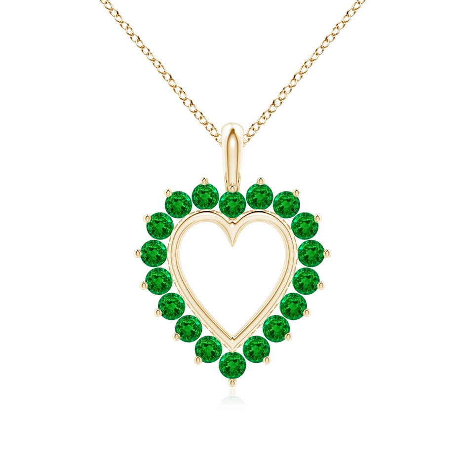 2mm AAAA Emerald Open Heart V-Bale Pendant in 18K Yellow Gold 