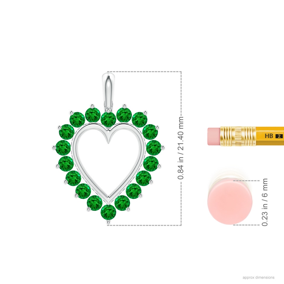 2mm AAAA Emerald Open Heart V-Bale Pendant in P950 Platinum ruler