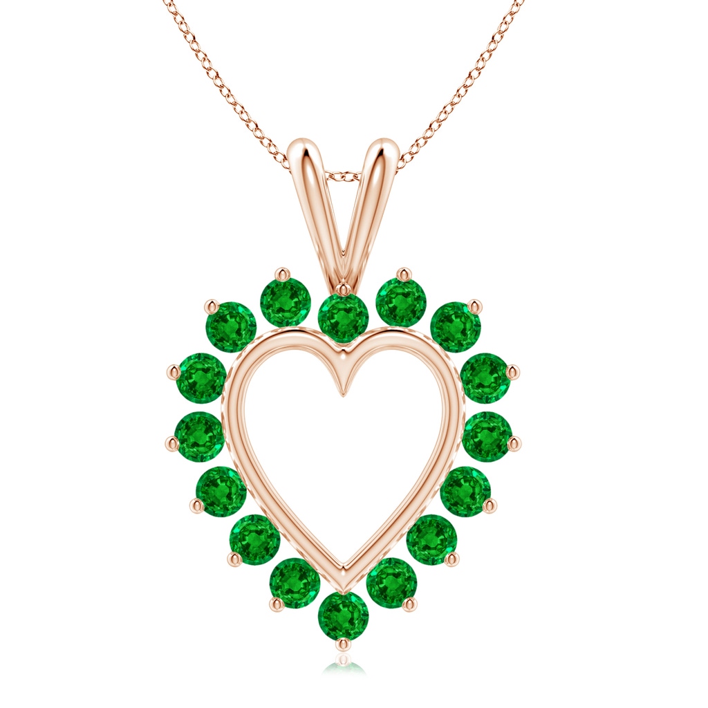 2mm AAAA Emerald Open Heart V-Bale Pendant in Rose Gold