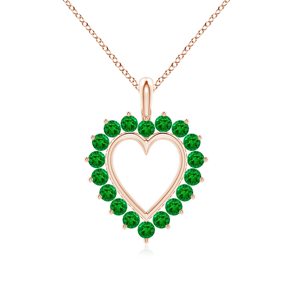 2mm AAAA Emerald Open Heart V-Bale Pendant in Rose Gold 