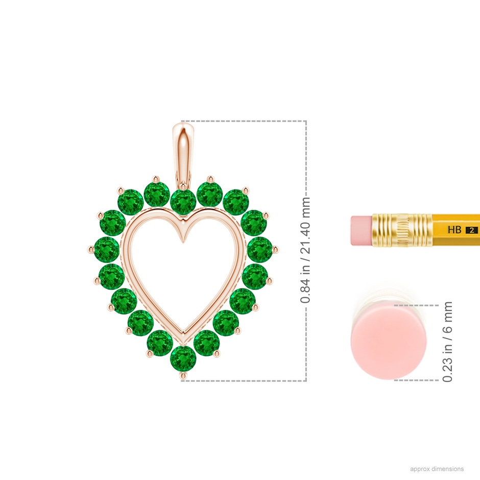 2mm AAAA Emerald Open Heart V-Bale Pendant in Rose Gold ruler