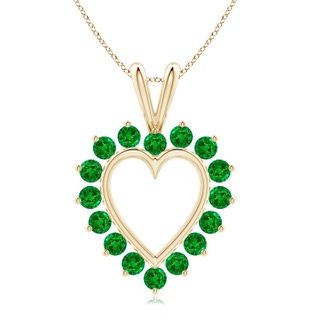 2mm AAAA Emerald Open Heart V-Bale Pendant in Yellow Gold