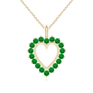 2mm AAAA Emerald Open Heart V-Bale Pendant in Yellow Gold