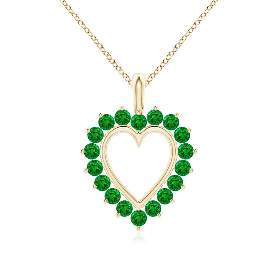 2mm AAAA Emerald Open Heart V-Bale Pendant in Yellow Gold 