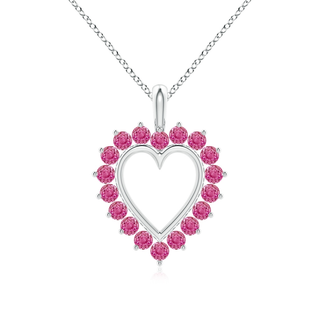 2mm AAA Pink Sapphire Open Heart V-Bale Pendant in White Gold