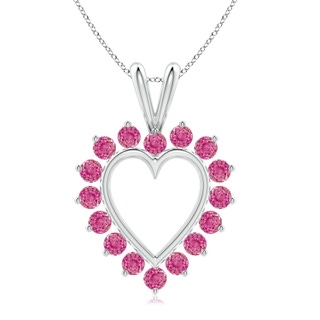 2mm AAA Pink Sapphire Open Heart V-Bale Pendant in White Gold