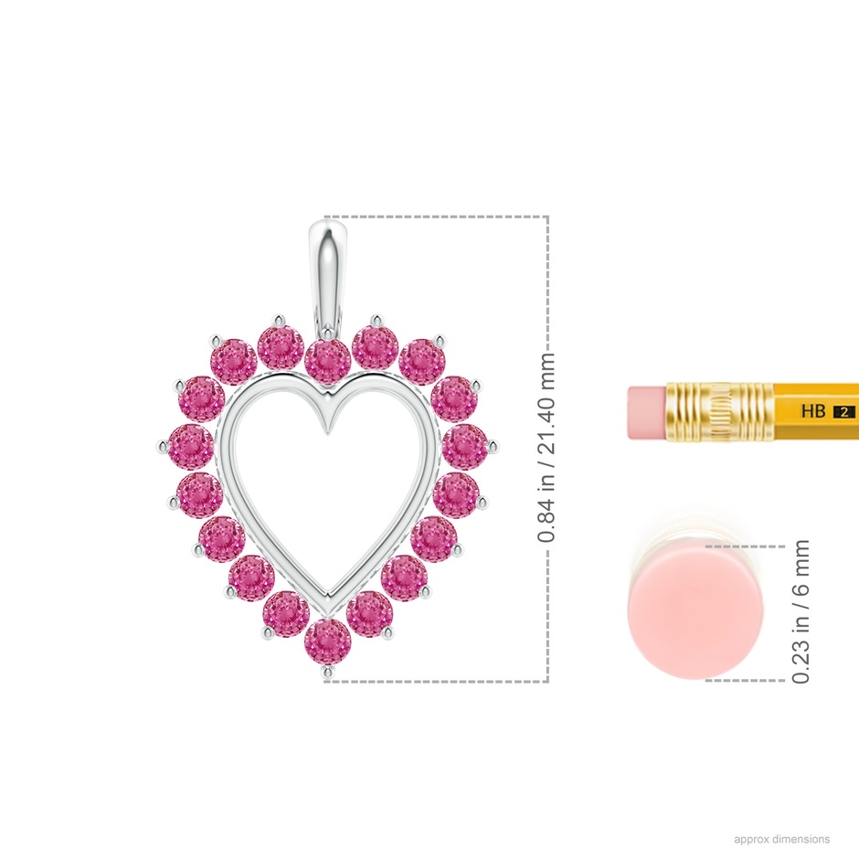 2mm AAA Pink Sapphire Open Heart V-Bale Pendant in White Gold ruler