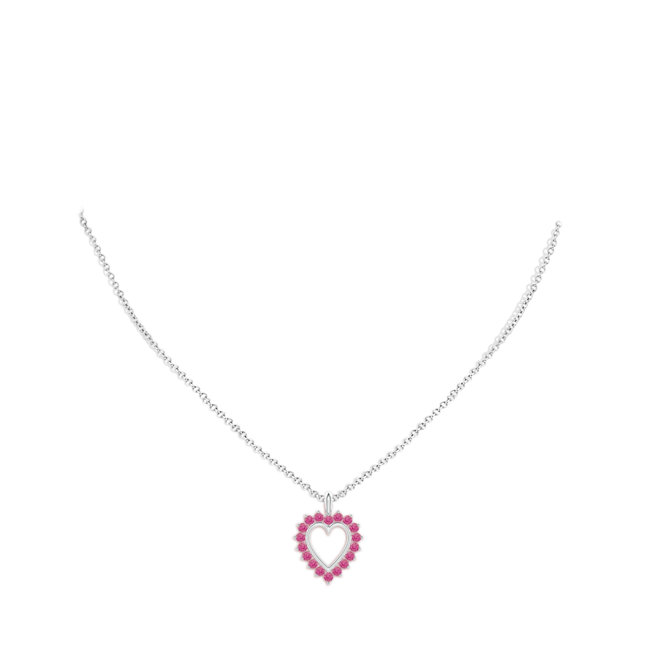 2mm AAA Pink Sapphire Open Heart V-Bale Pendant in White Gold pen