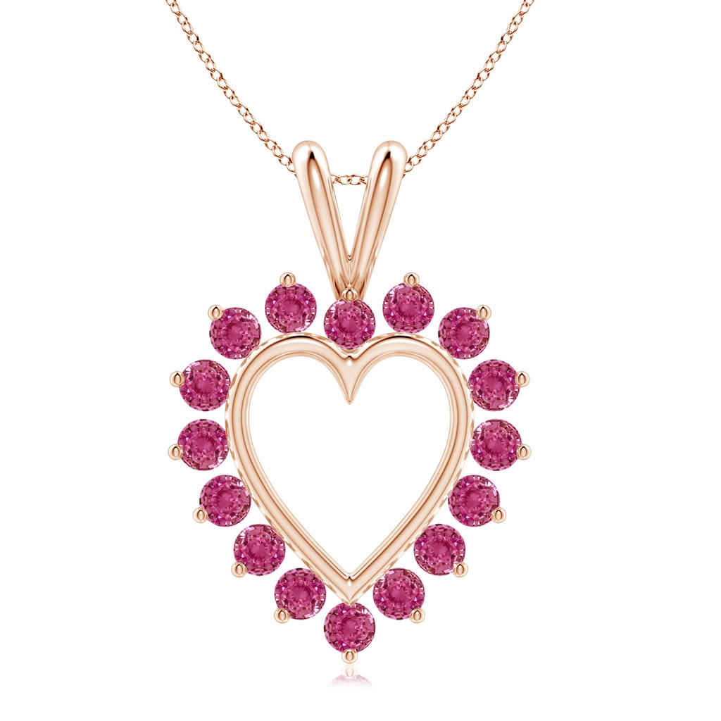 2mm AAAA Pink Sapphire Open Heart V-Bale Pendant in Rose Gold