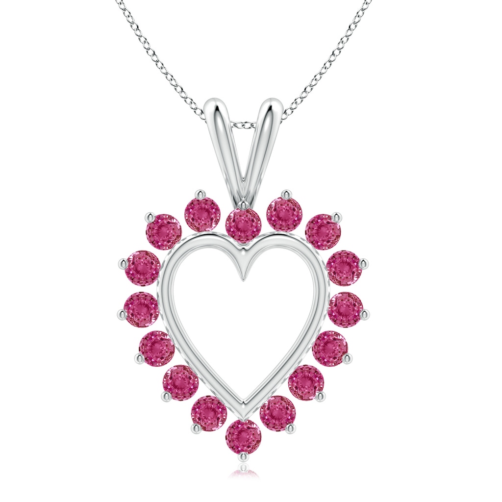 2mm AAAA Pink Sapphire Open Heart V-Bale Pendant in White Gold