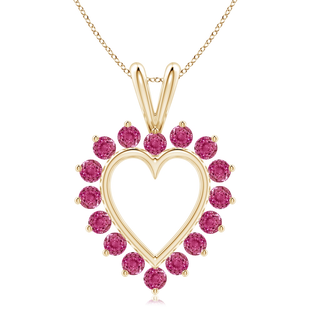 2mm AAAA Pink Sapphire Open Heart V-Bale Pendant in Yellow Gold